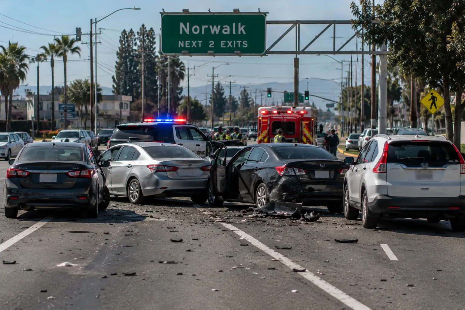 Multi-vehicle collision on a roadway in Norwalk